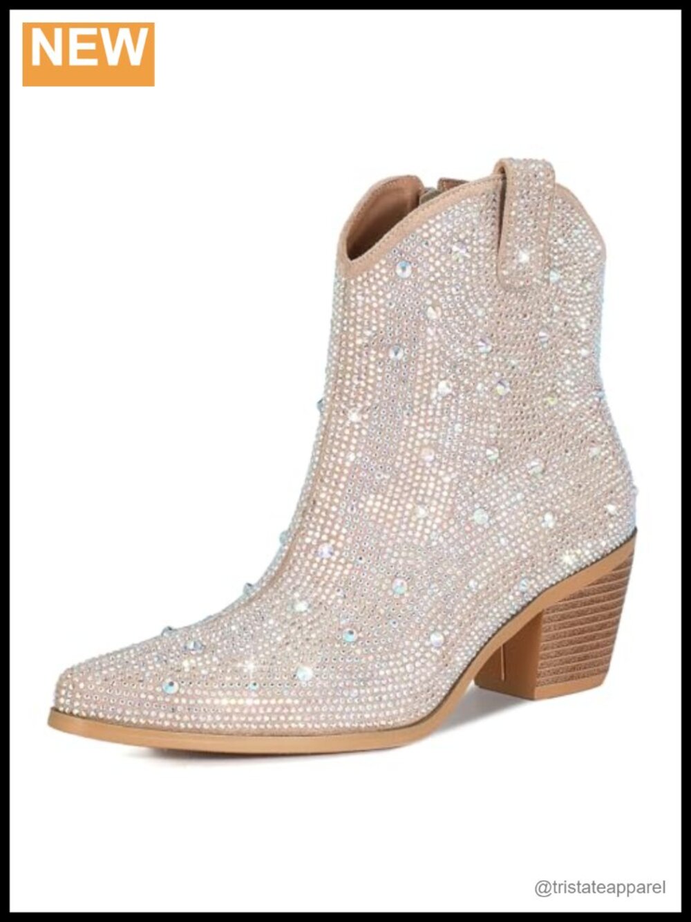 Rhinestone Cowboy Boots, Glitter Chunky Heel Sparkly Cowgirl Ankle Boots, Side